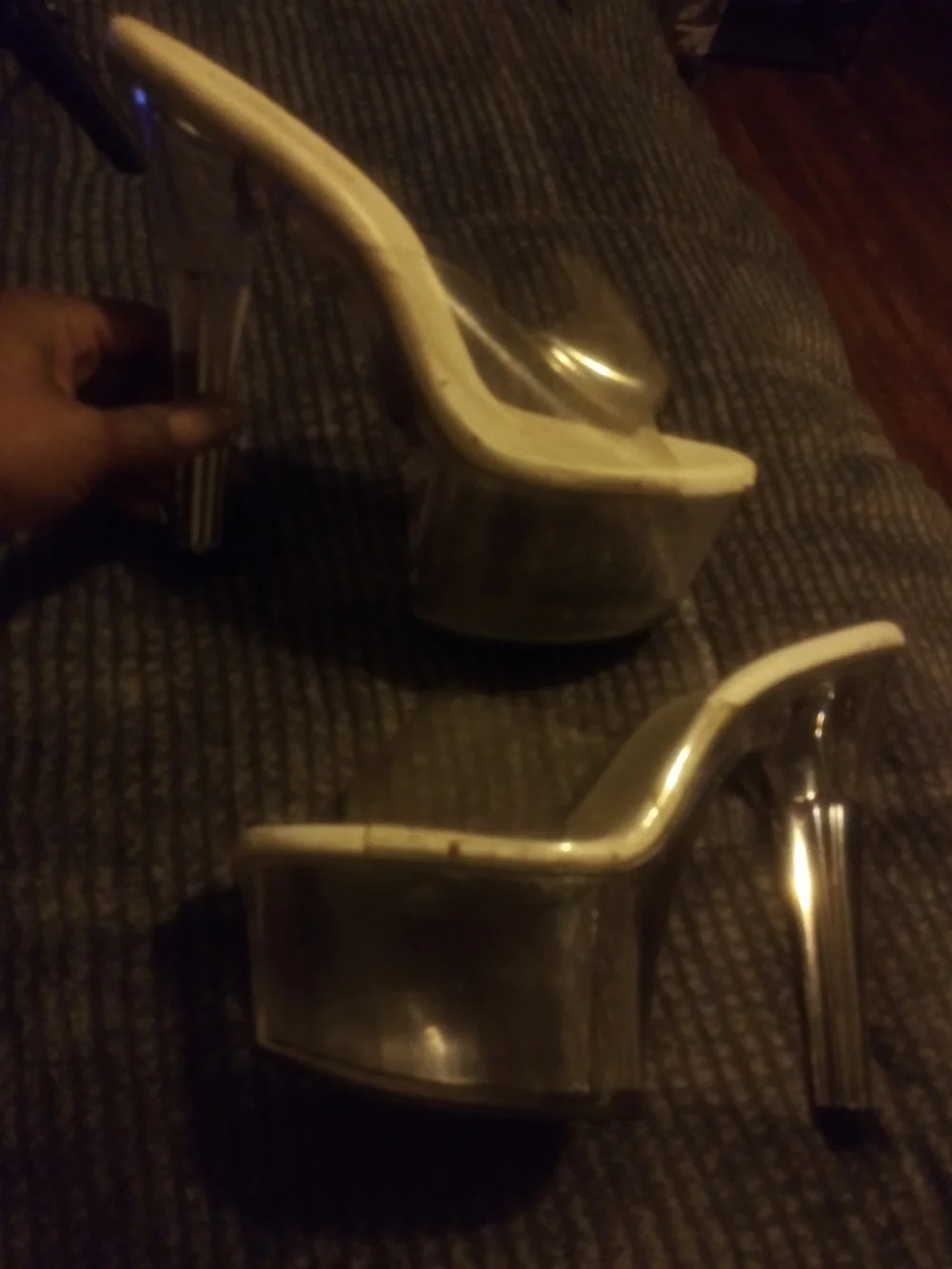 Pleaser Clear Platform Mule with White Trim